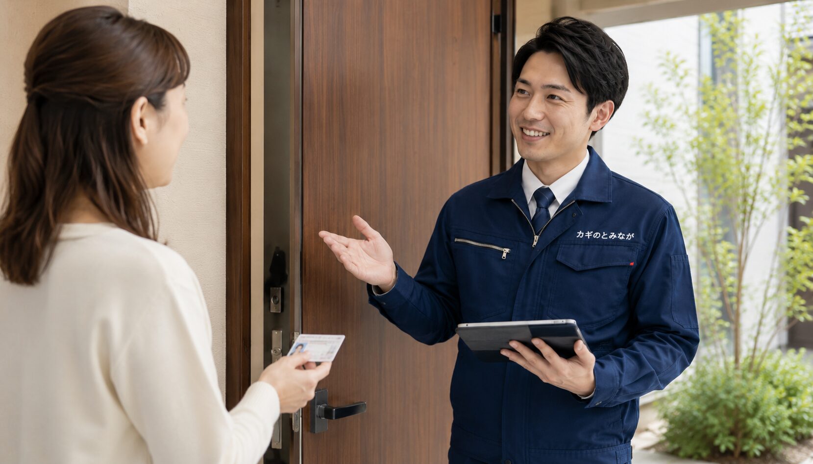 鍵開け作業前の本人確認と事前説明のイメージ